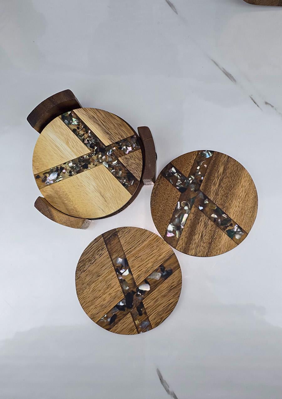 Akasya 4lü Bardak Altlığı  - Stantlı Çay Tabağı Takımı - 5 Parça, 11 CM
