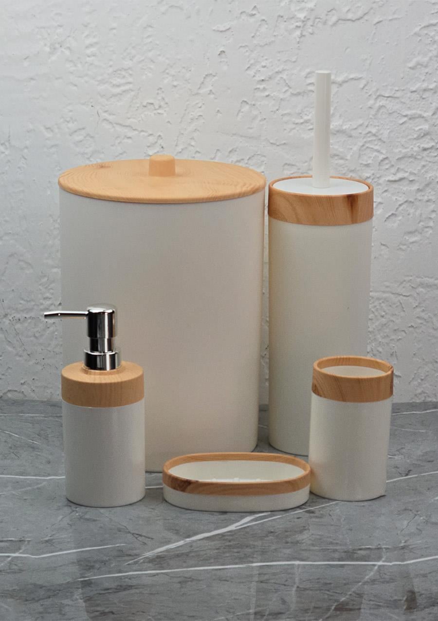 Banyo Takımı - 5li Banyo Seti - Ahşap Görünümlü - 5 Parça