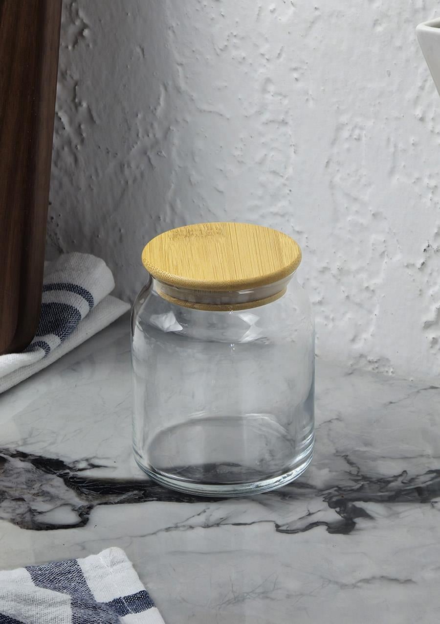 Cam Kavanoz - Bambu Vakum Kapaklı - Saklama Kavanozu - 250 ML, 1 ADET
