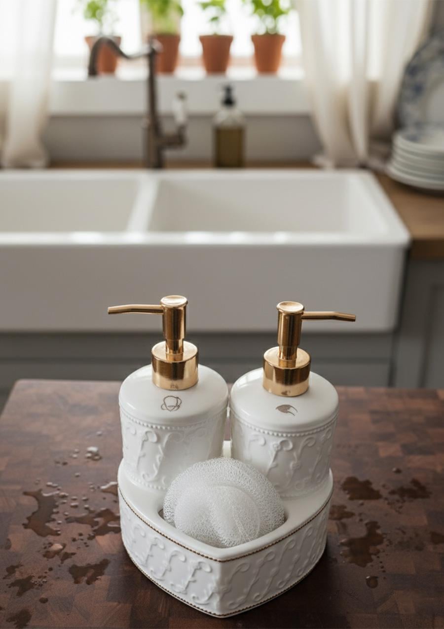 Mundo Porselen Sıvı Sabunluk Seti-2x300 ML Kalpli