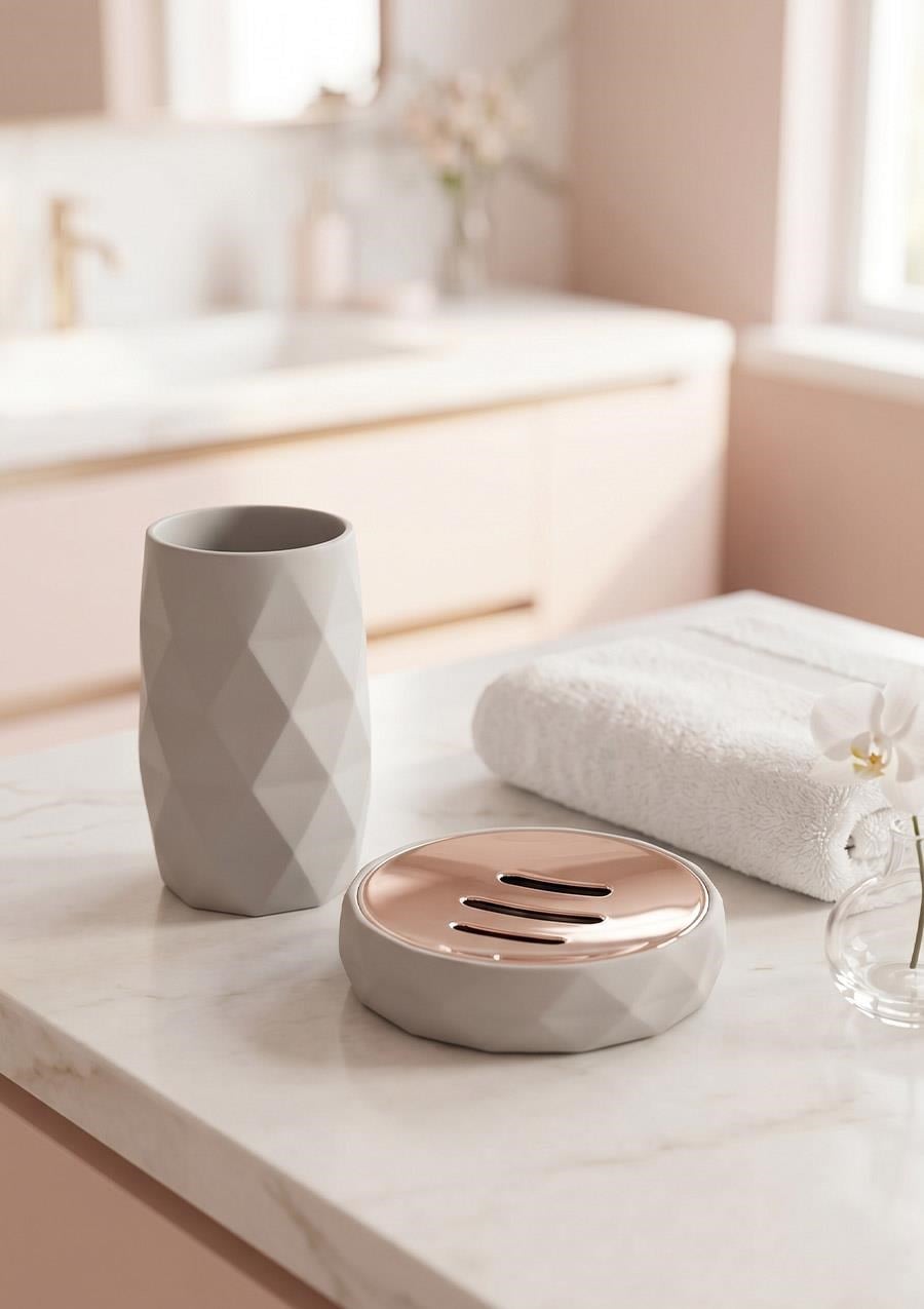 Akrilik Rose Banyo Seti - 4 Parça, Krem