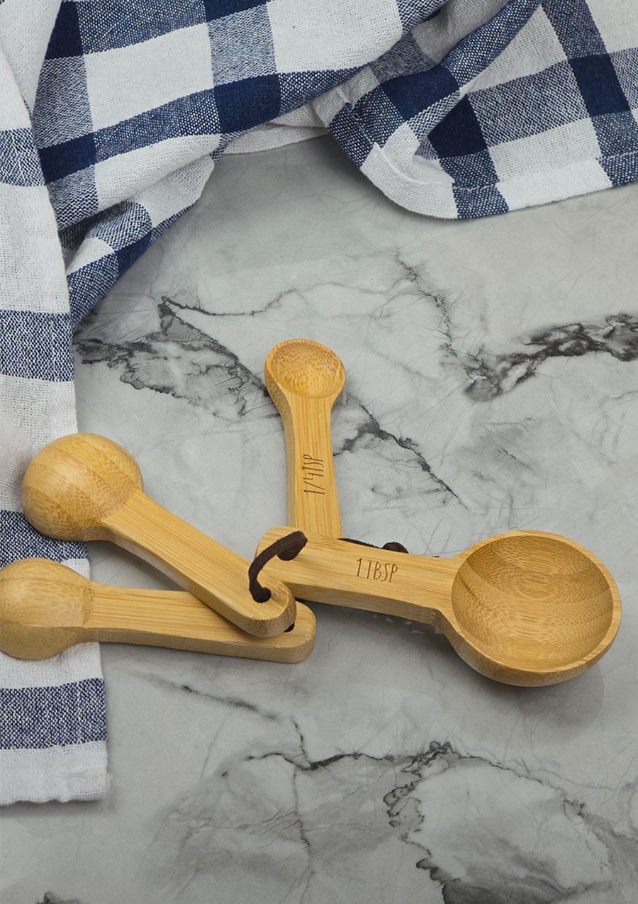 Bambu Ölçü Kaşığı Seti - Doğal 4lü Baharat Kaşığı Takımı - 4 Parça
