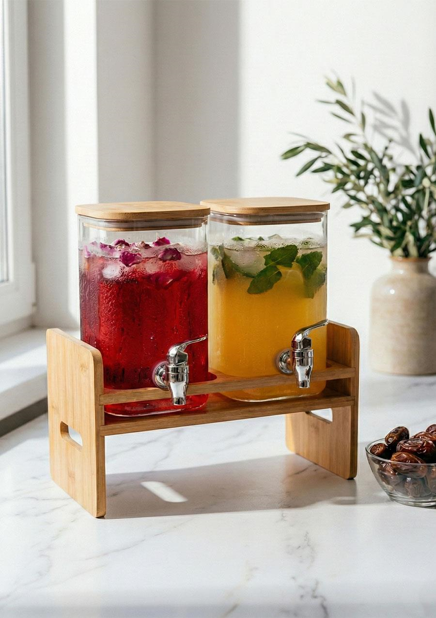 Bambu 2li Borosilikat Cam Sebil, Şerbetlik, Sürahi - 2x2 Litre