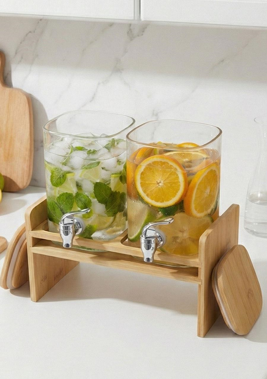 Bambu 2li Borosilikat Cam Sebil, Şerbetlik, Sürahi - 2x2 Litre