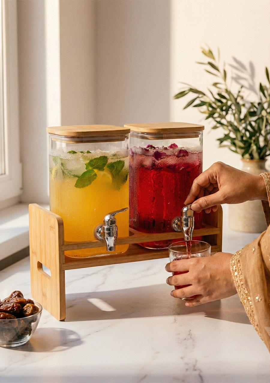 Bambu 2li Borosilikat Cam Sebil, Şerbetlik, Sürahi - 2x2 Litre