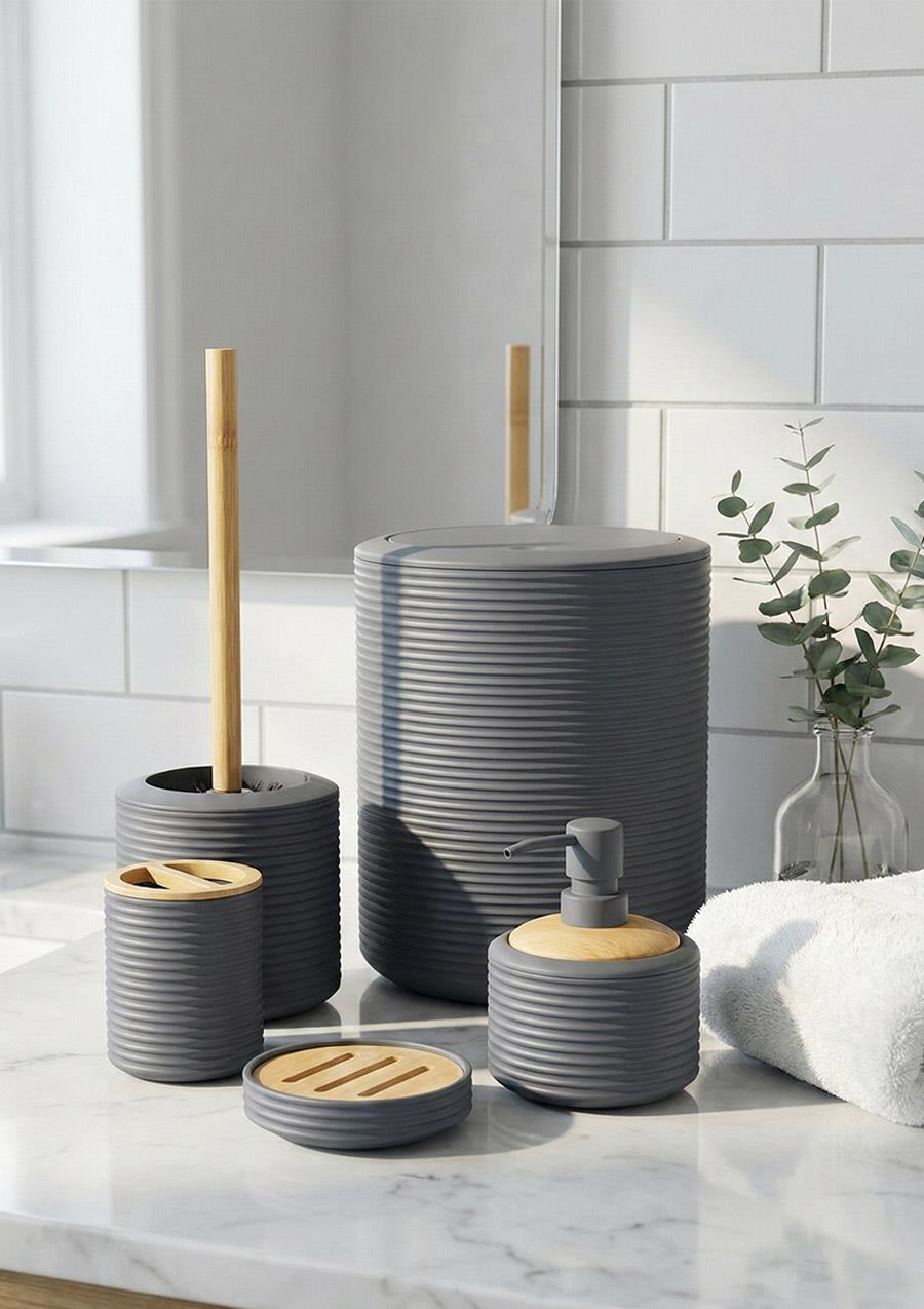 Bambu Detaylı Akrilik Banyo Seti - 5 Parça