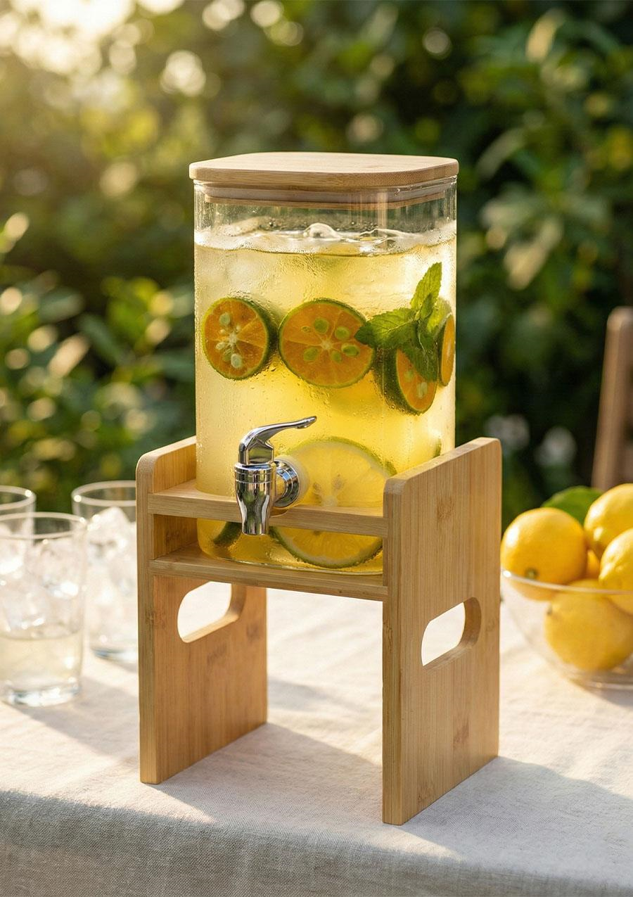 Bambu Detaylı Borosilikat Cam Sebil, Şerbetlik, Sürahi - Küçük boy, 2 Litre 