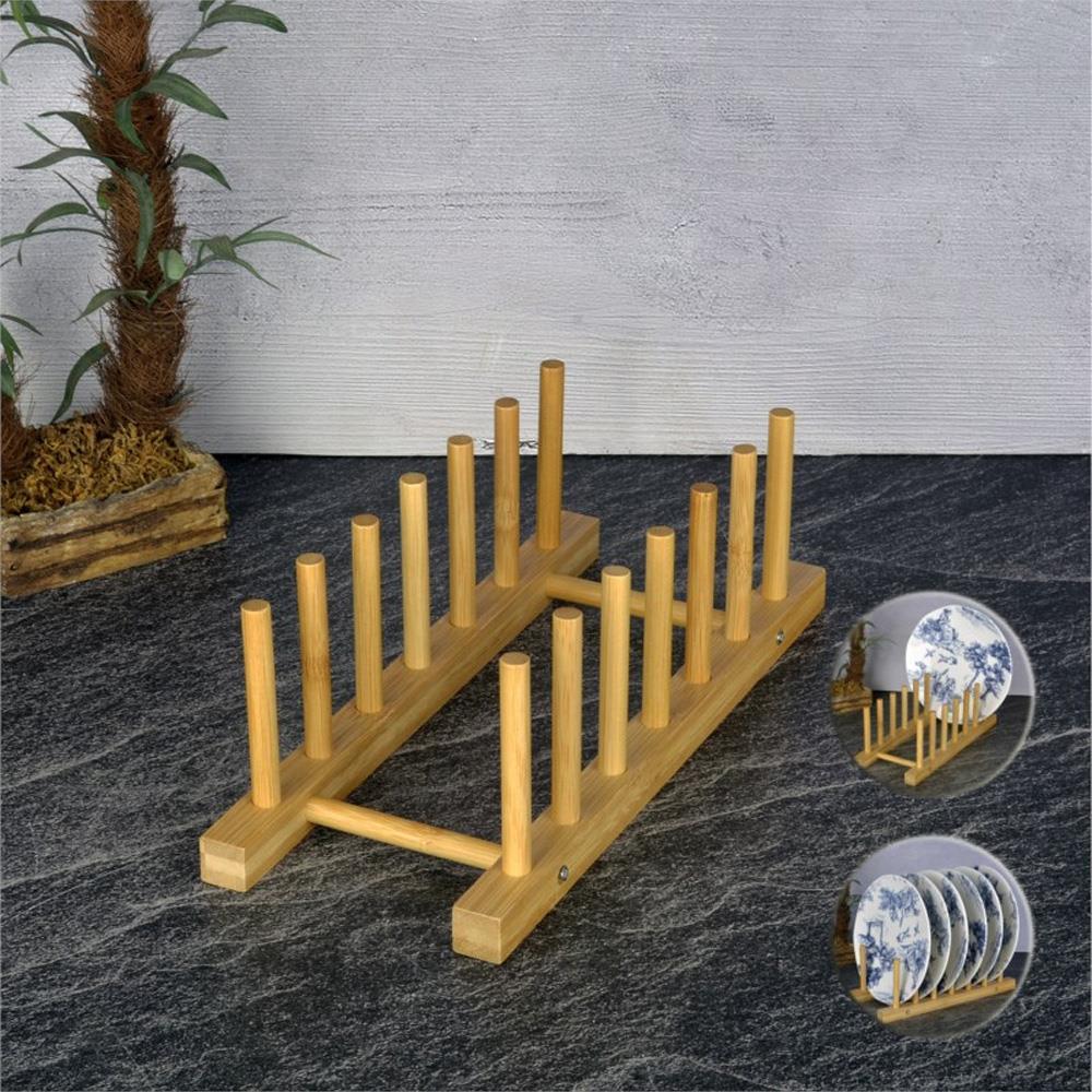 Bambu Tabaklık 6 Tabak Kapasitesi Antibakteriyel Mutfak Tabak Düzenleyicisi Bulaşıklık