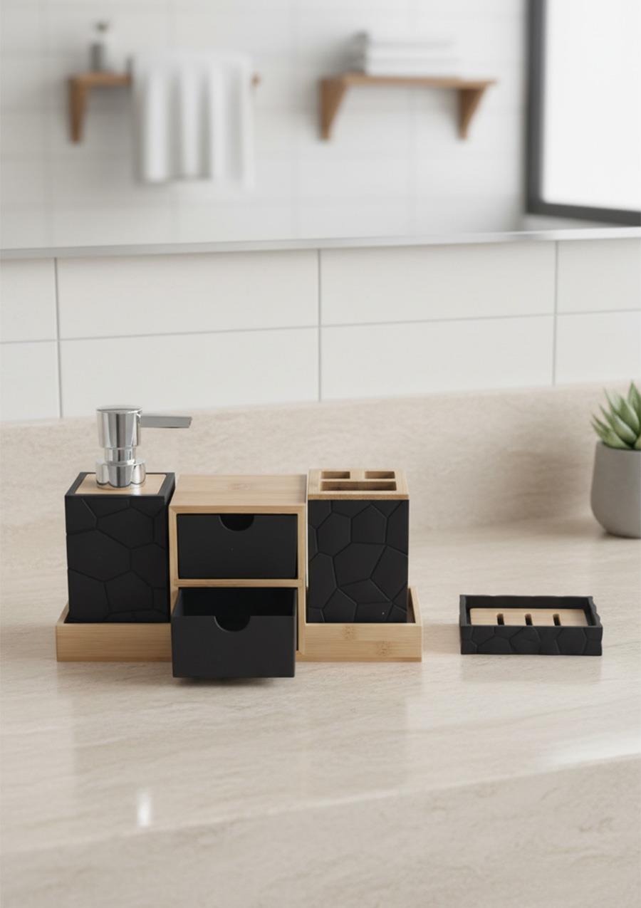Akrilik Bambu Banyo Seti - 5 Parça Banyo Takımı