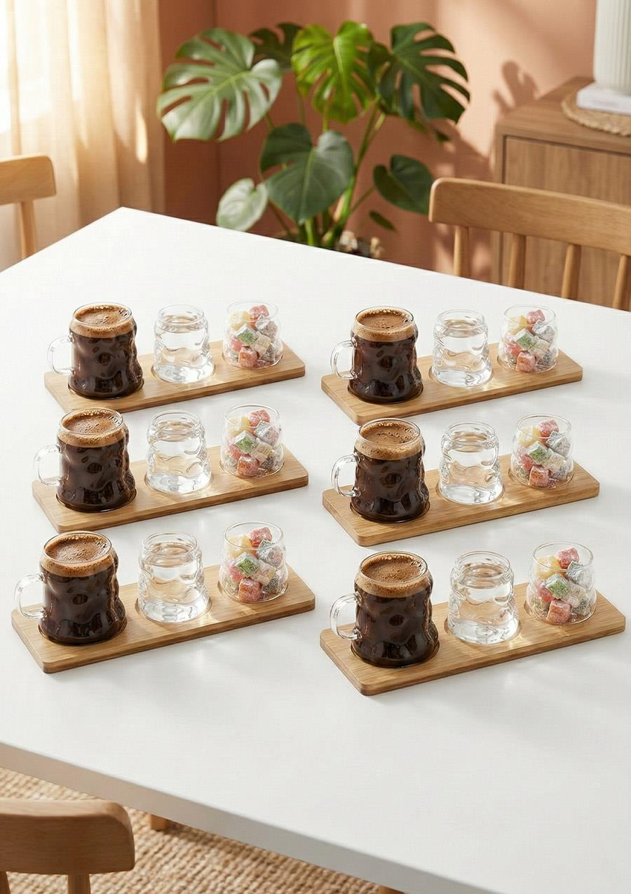 Bubble Cam Kahve Fincan Seti - 6 Kişilik 24 Parça, 80 ML