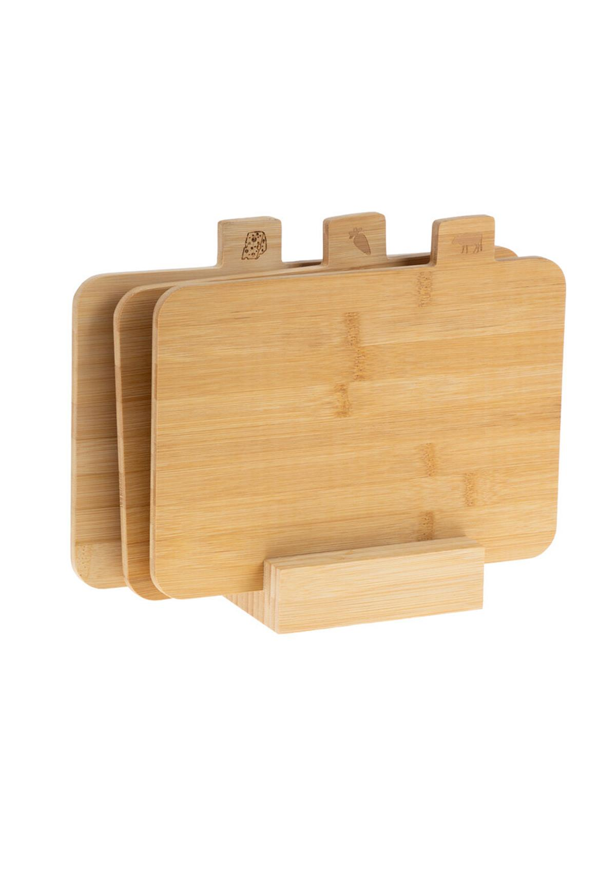 3lü Stantlı Kesme Tahtası Seti - Bambu Kesme Tahtası Takımı - 4 Parça
