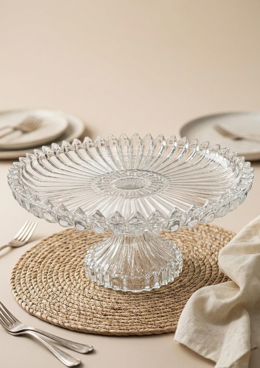 Cam Kek Pasta Standı - Ayaklı Sunum Tabağı 30 CM