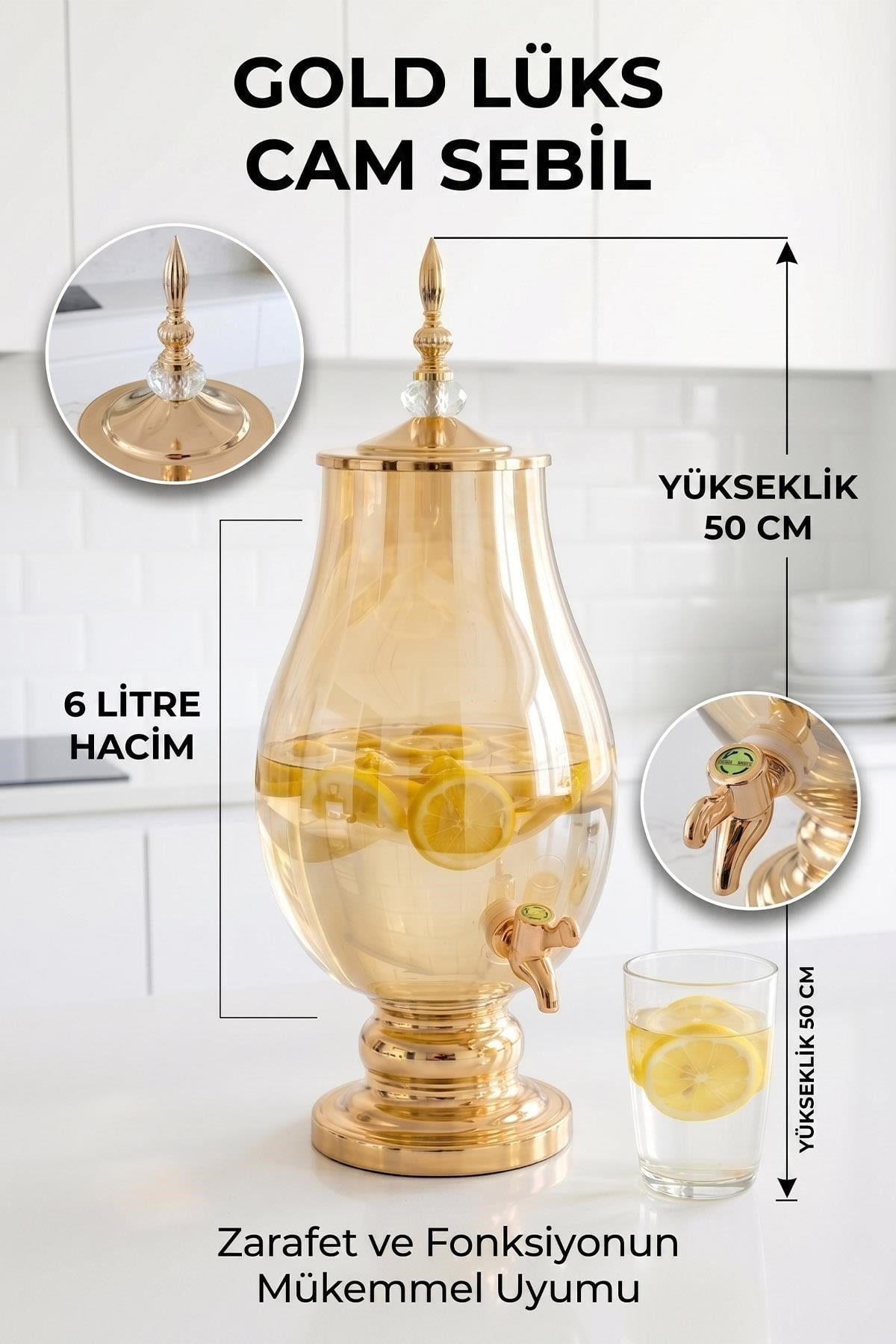Cam Sebil - Yağlık, Şerbetlik, Sürahi - 6 Litre, 50 CM-6