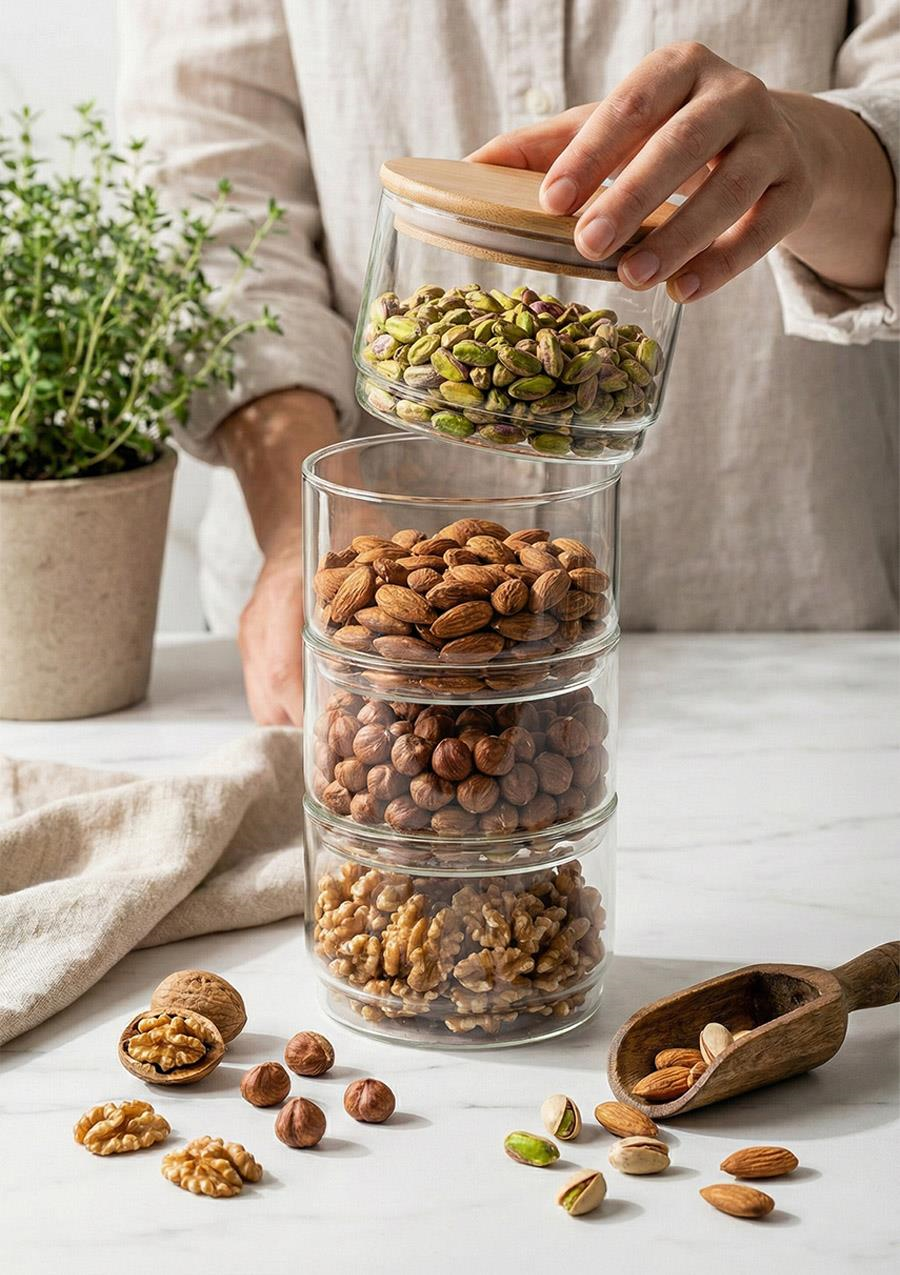 4 Katlı Cam Saklama Kabı Seti, Küçük boy - 5 Parça, 200 ML