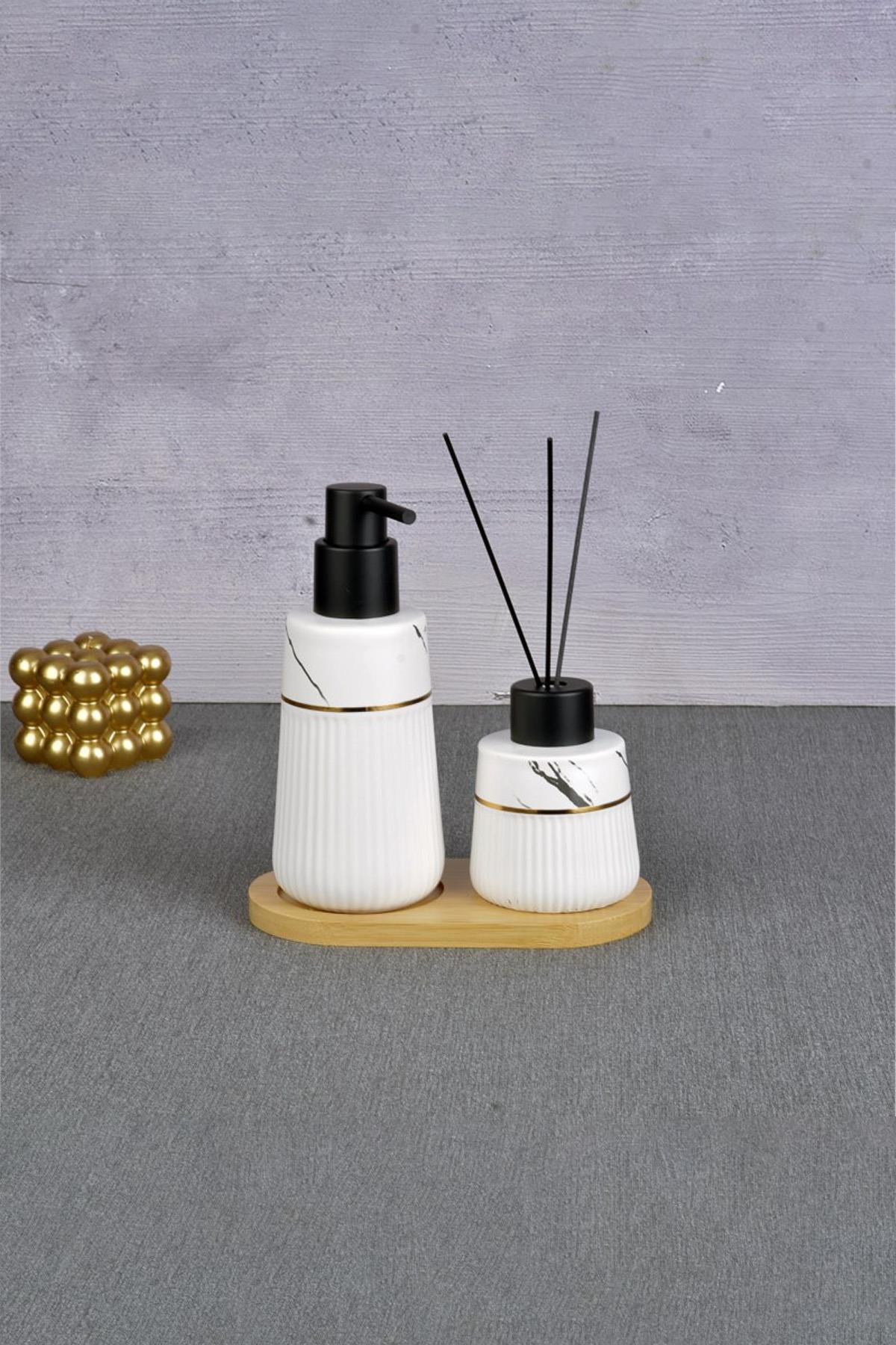 Seramik Sıvı Sabunluk Seti - Kokuluklu Sabunluk Takımı -