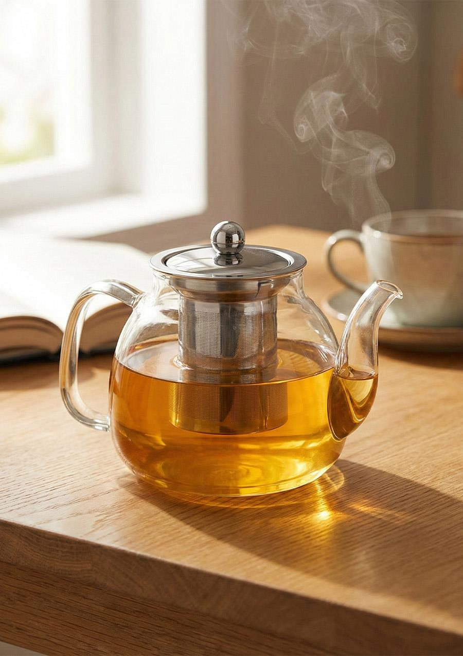 Corbeen Borosilikat Cam Demlik - 1 Litre, Oval