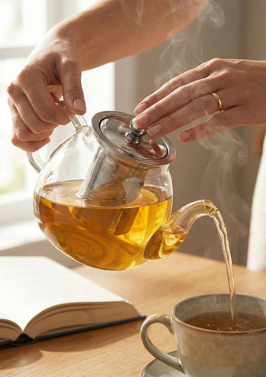 Corbeen Borosilikat Cam Demlik - 1 Litre, Oval
