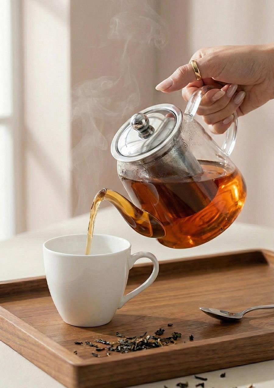 Corbeen Borosilikat Cam Demlik - 1 Litre, Düz