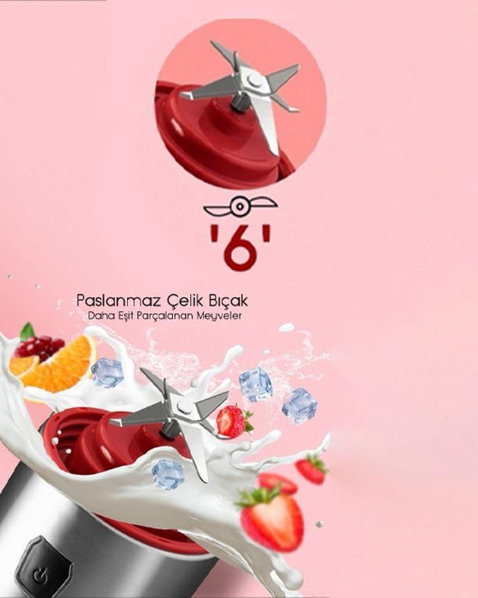 Cook&Eat Blender - Şarj Edilebilir Blender - 450 ML - Gümüş-Kırmızı