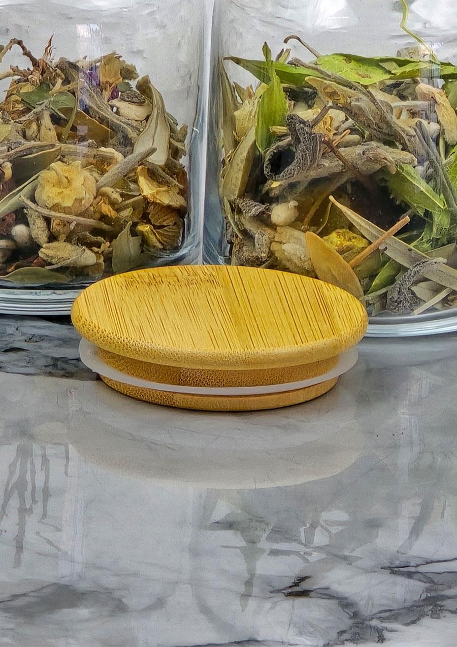 Cam Kavanoz Seti - 6lı Bambu Kapaklı Kavanoz Takımı - 12 Parça, 250 ML