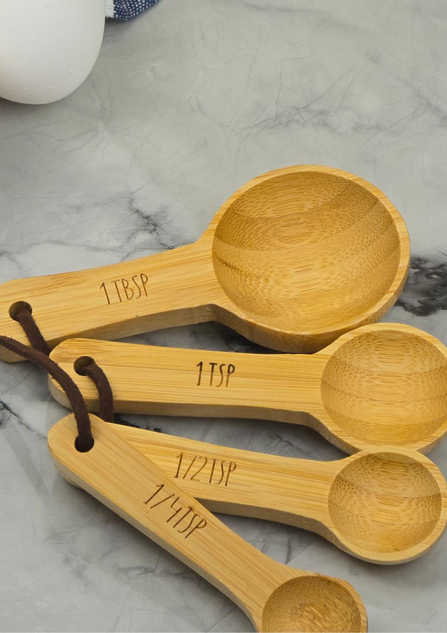 Bambu Ölçü Kaşığı Seti - Doğal 4lü Baharat Kaşığı Takımı - 4 Parça