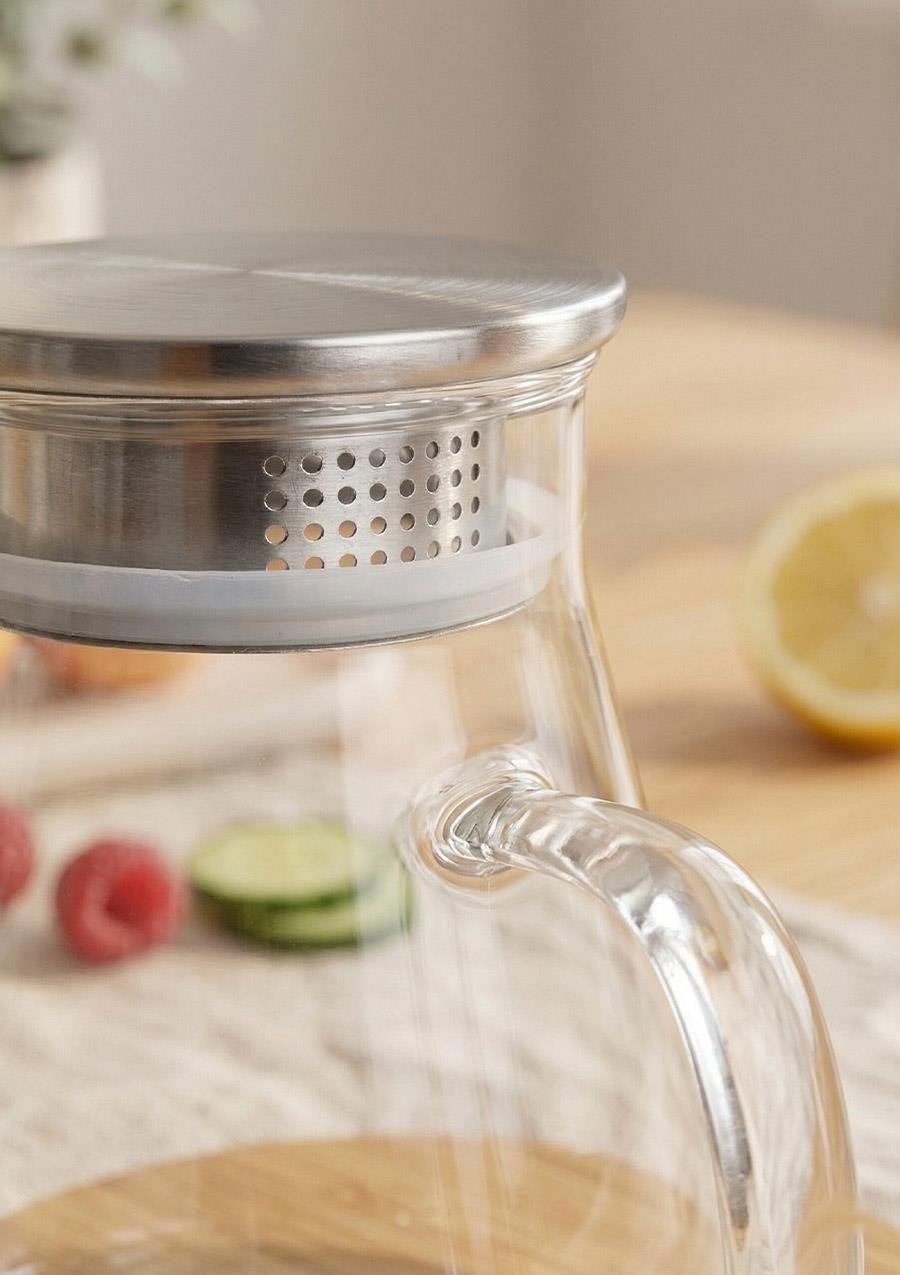 Dtox Süzgeç Metal Kapaklı Borosilikat Cam Sürahi 1.7 Litre