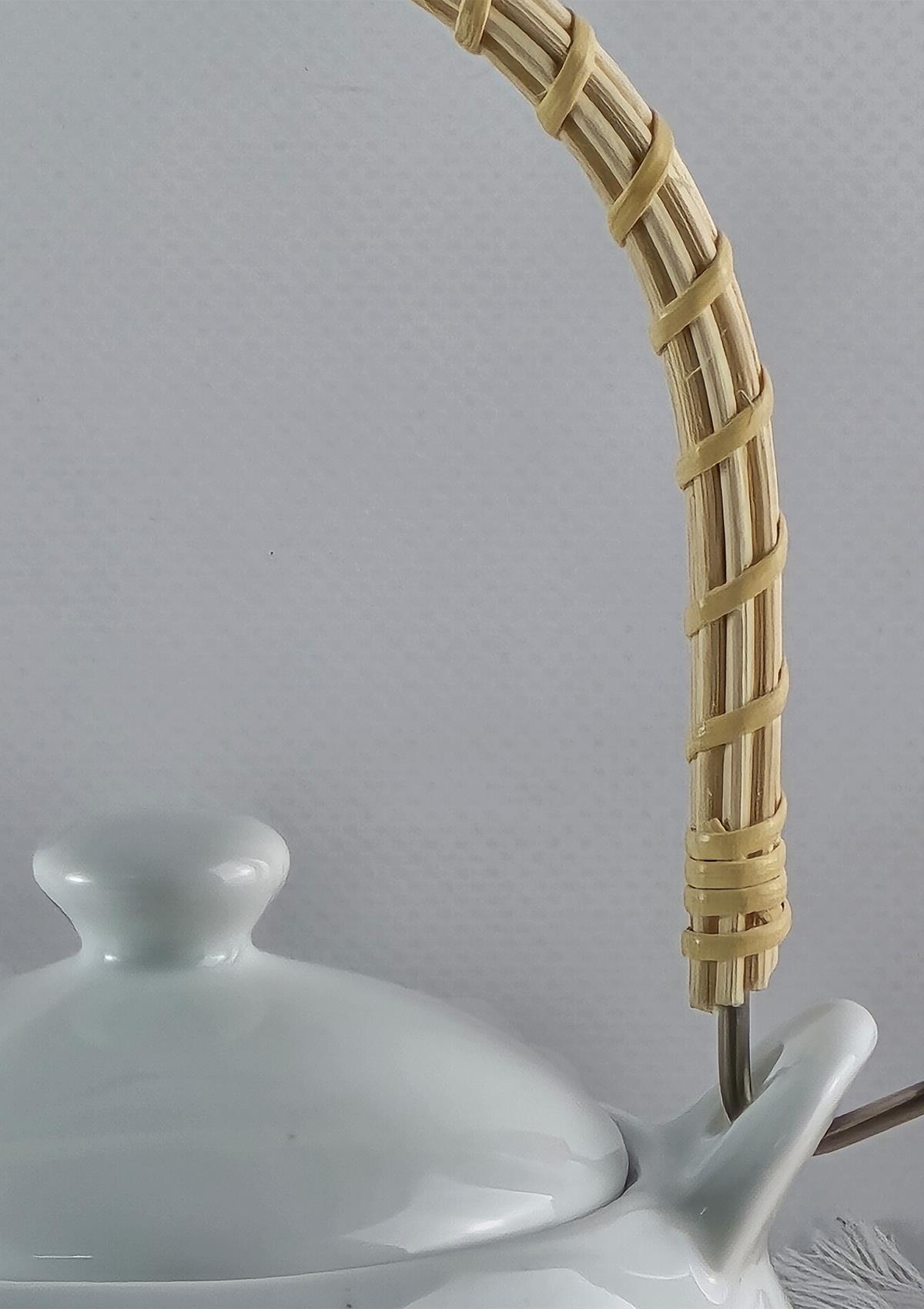 Enjoy Porselen Demlik - Hasır Saplı Çay Demliği - Üstten Saplı Demlik - 1 Litre