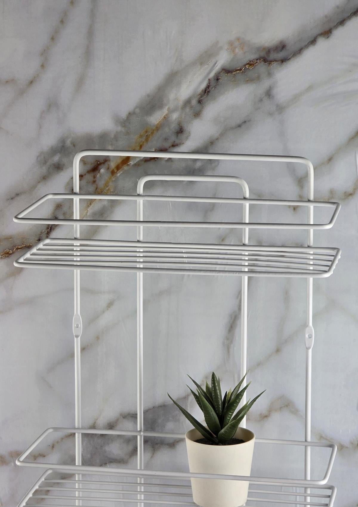 3 Katlı Banyo Rafı - Termo Plastik Kaplama Metal Şampuanlık - Üç Raflı