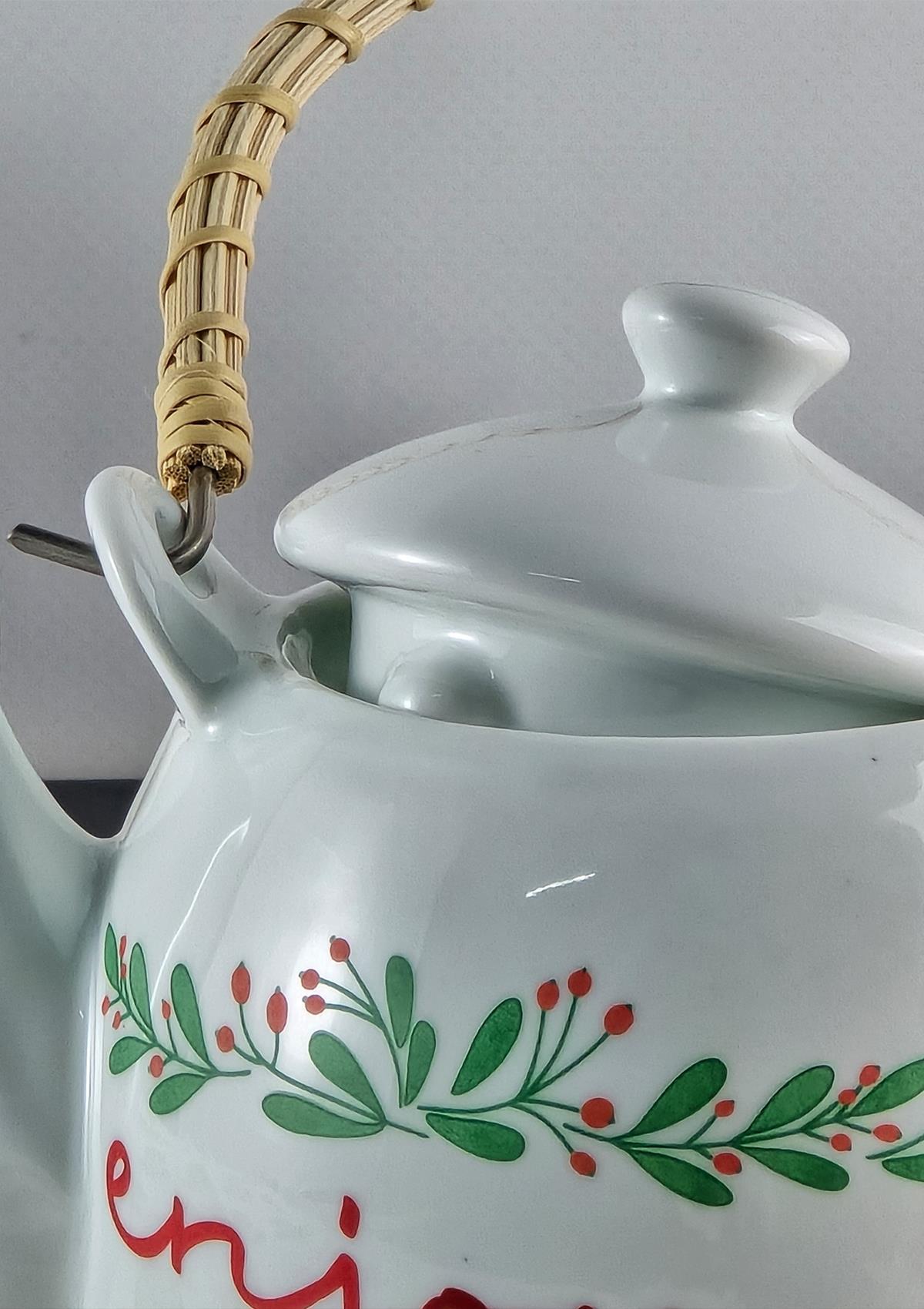 Enjoy Porselen Demlik - Hasır Saplı Çay Demliği - Üstten Saplı Demlik - 1 Litre