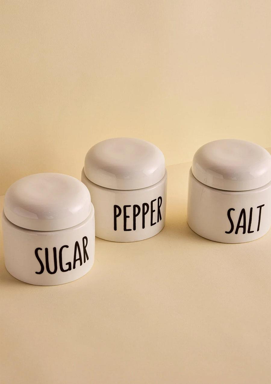 Francesco 3lü Porselen Ergonomik Baharatlık Seti Yuvarlak Formlu Beyaz Takım