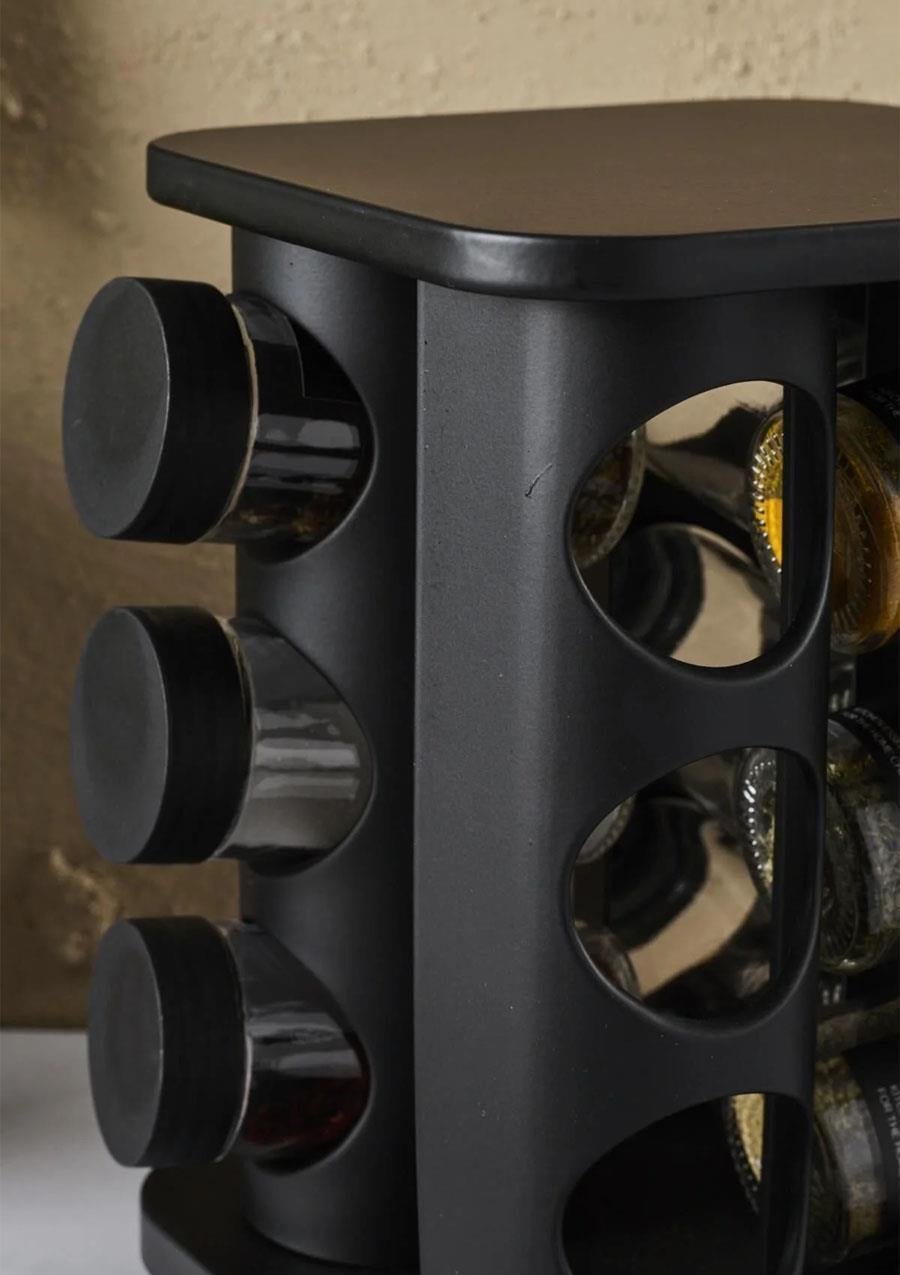 Siyah Döner Standlı Kare Cam Siyah Kapaklı Casa Black 12`li Standlı Baharatlık Seti