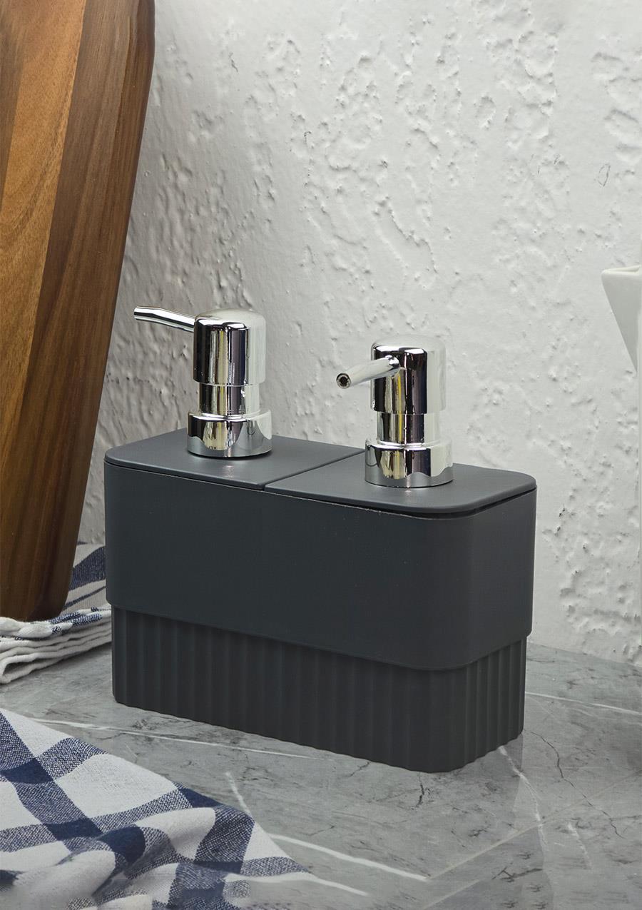 Çift Hazneli Sıvı Sabunluk - Plastik Mutfak Sabunluğu - 1 Litre