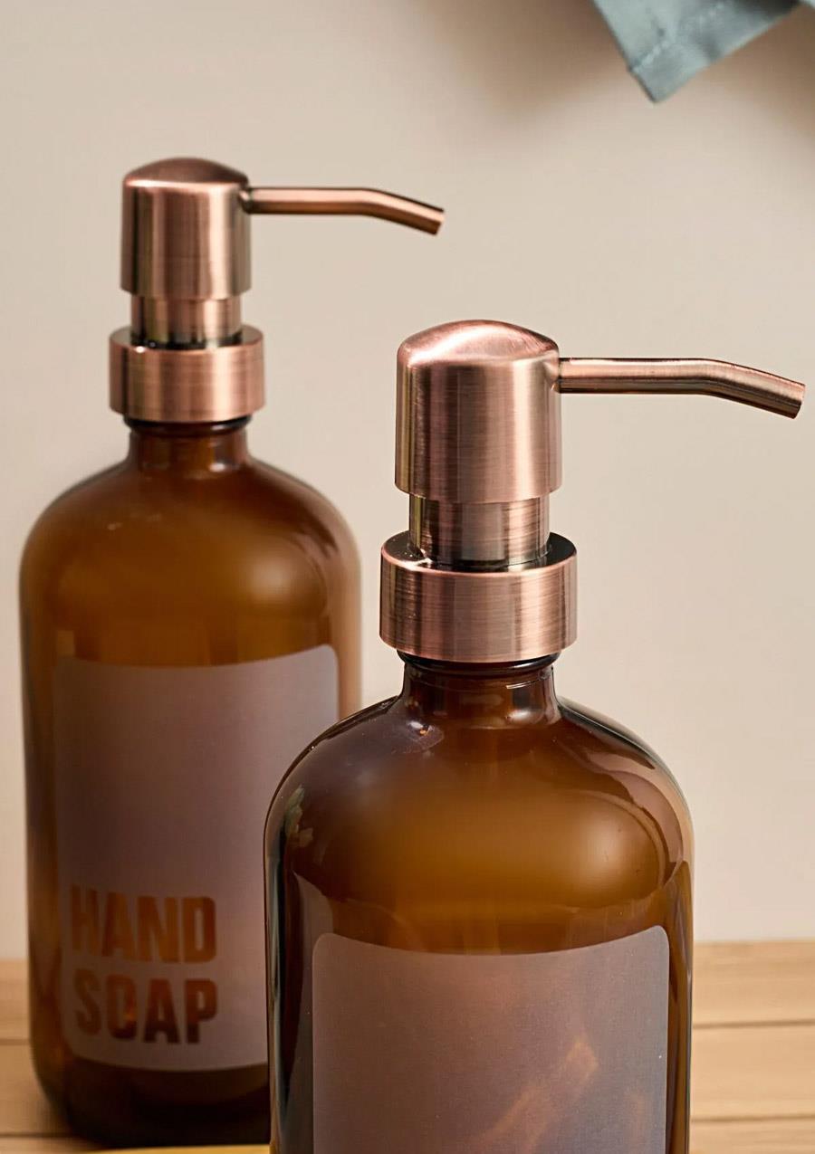 Lozione 2’li Mutfak Sıvı Sabunluk Seti - Bambu Stantlı Sıvı Sabunluk Takımı - 2x500 ML, Amber