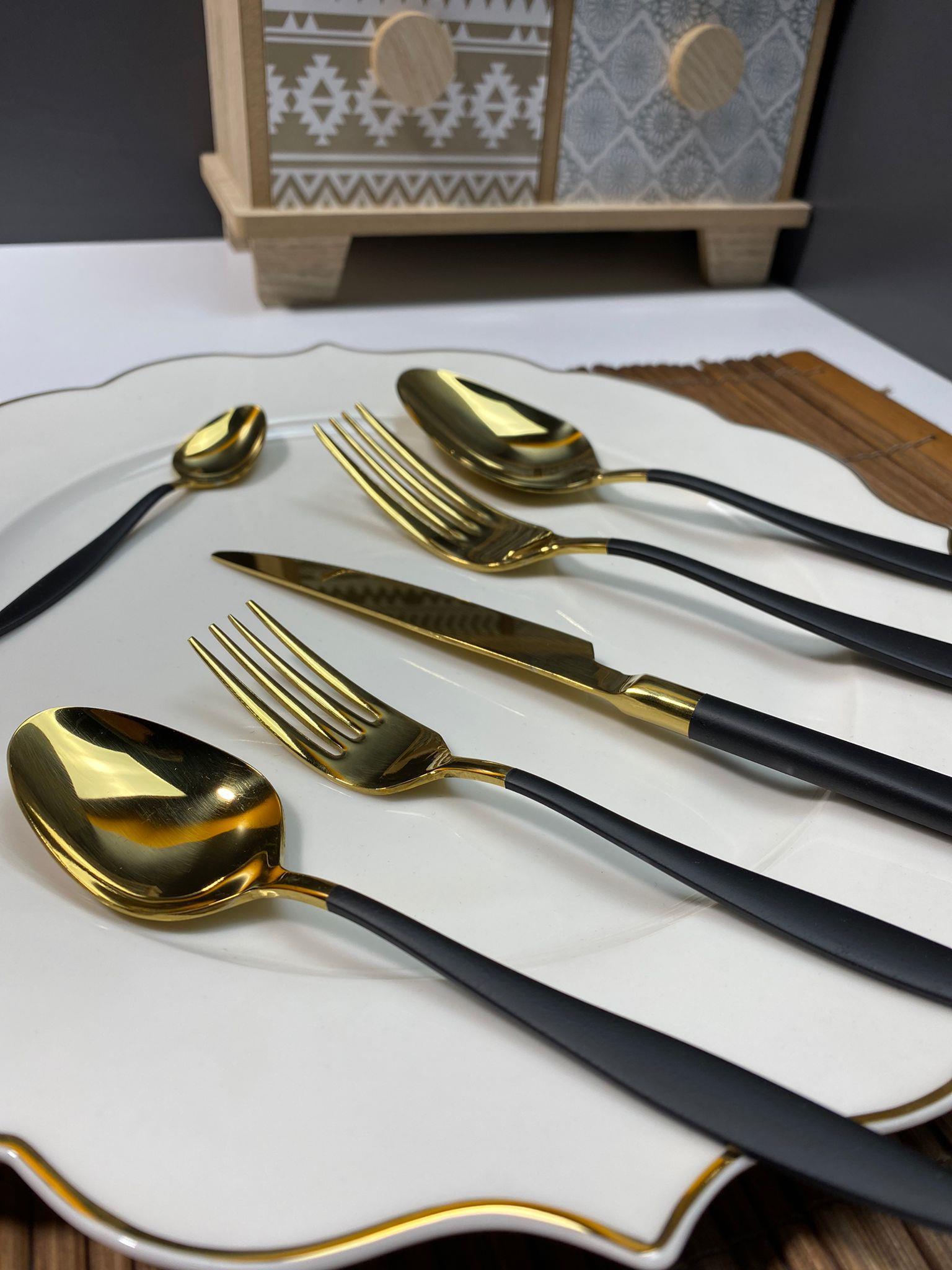 Gold Çatal Kaşık Bıçak Takımı Lüks 36 Parça Paslanmaz Çelik