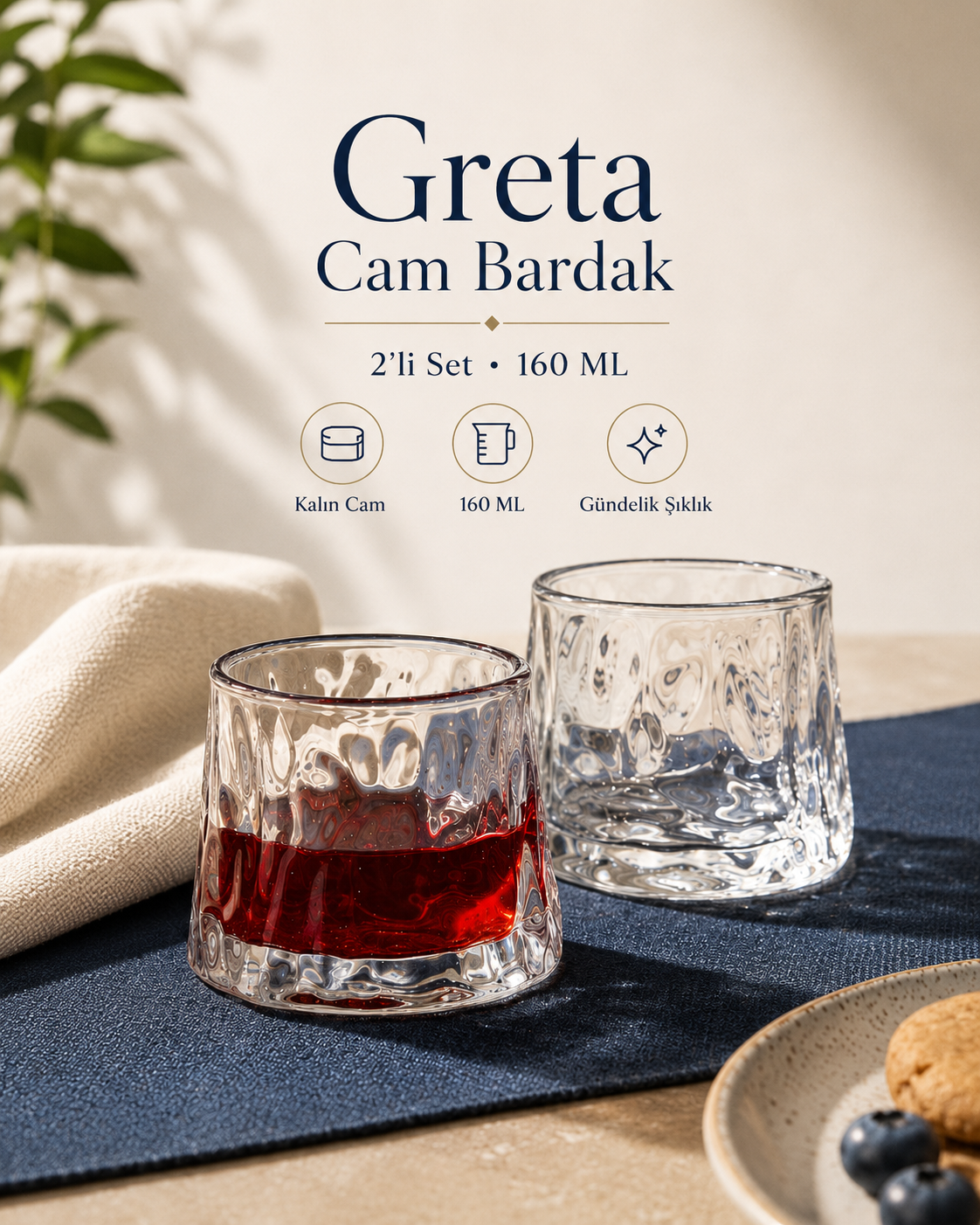 Greta Cam Bardak - 2li Set, 160 ML