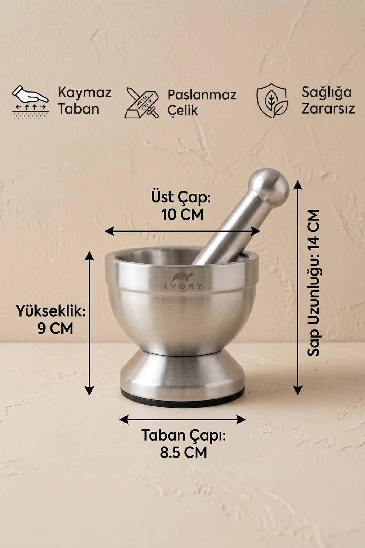 Hometarz Krom Havan Sarımsak Ezici Öğütücü İnox Paslanmaz Çelik 