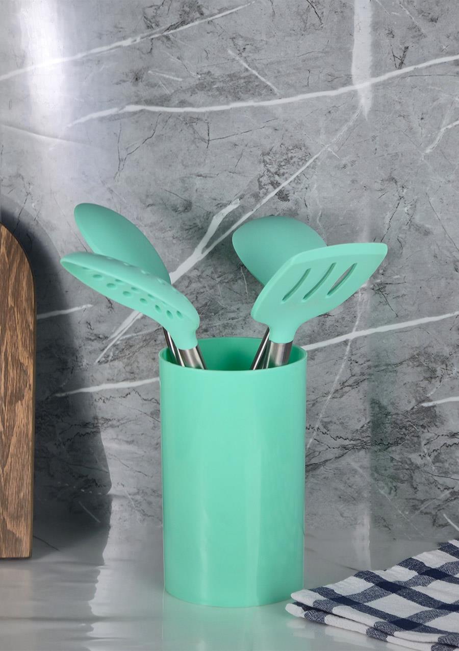 Silikon Servis Seti - Stantlı Kepçe Kevgir Takımı - 5 Parça