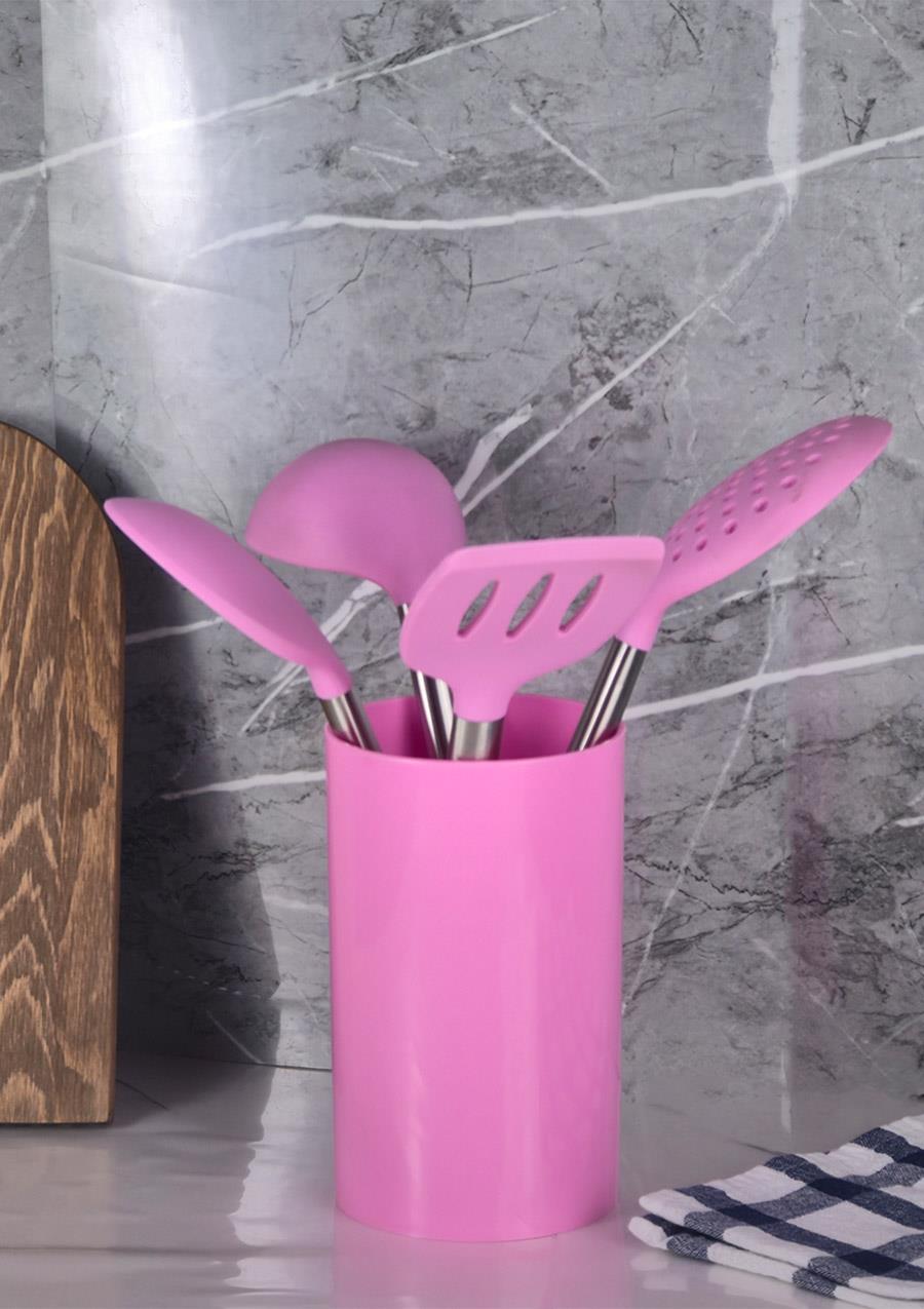 Silikon Servis Seti - Stantlı Kepçe Kevgir Takımı - 5 Parça