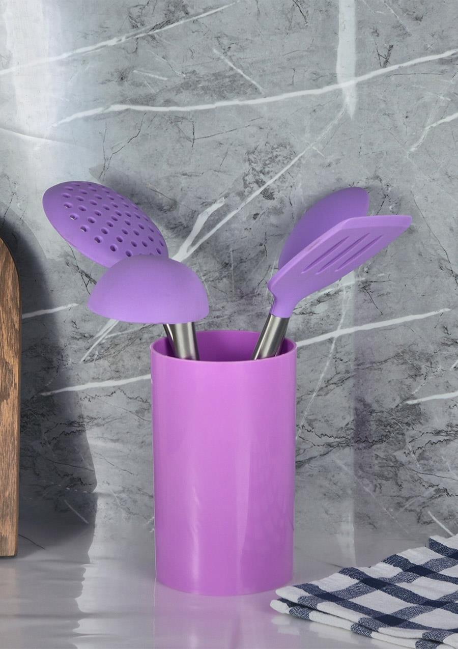 Silikon Servis Seti - Stantlı Kepçe Kevgir Takımı - 5 Parça