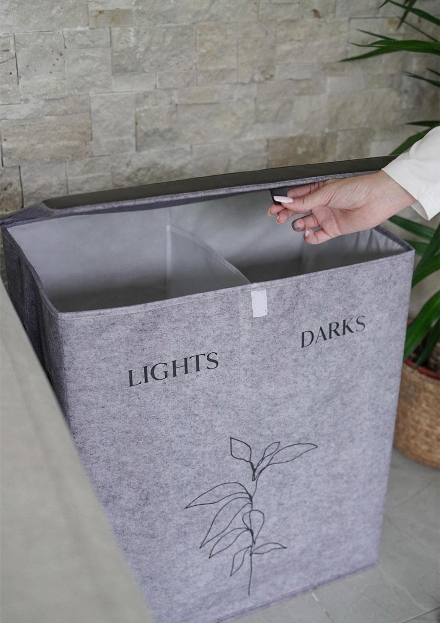 Keçe Katlanabilir Çamaşır Sepeti Çift Hazneli 53x33x60 CM