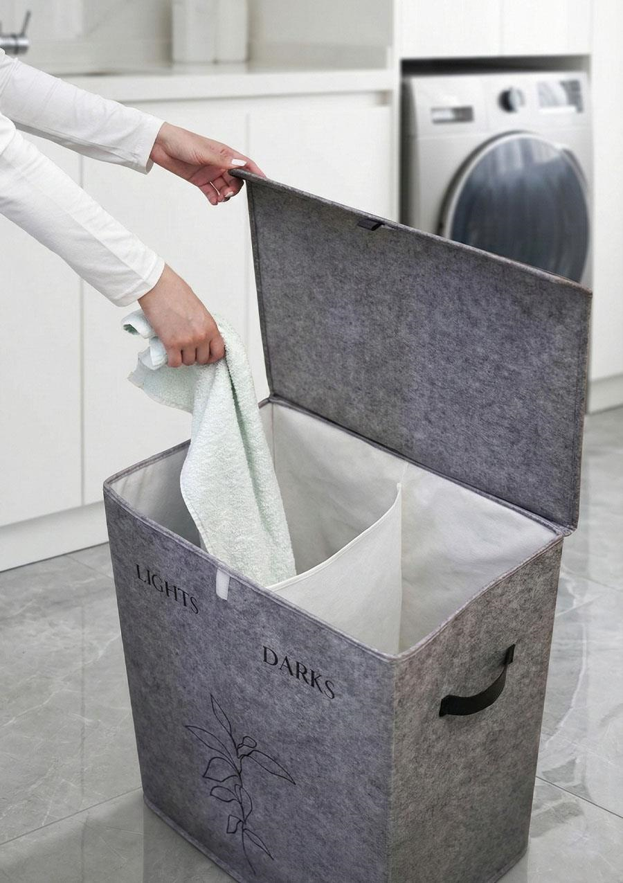 Keçe Katlanabilir Çamaşır Sepeti Çift Hazneli 53x33x60 CM