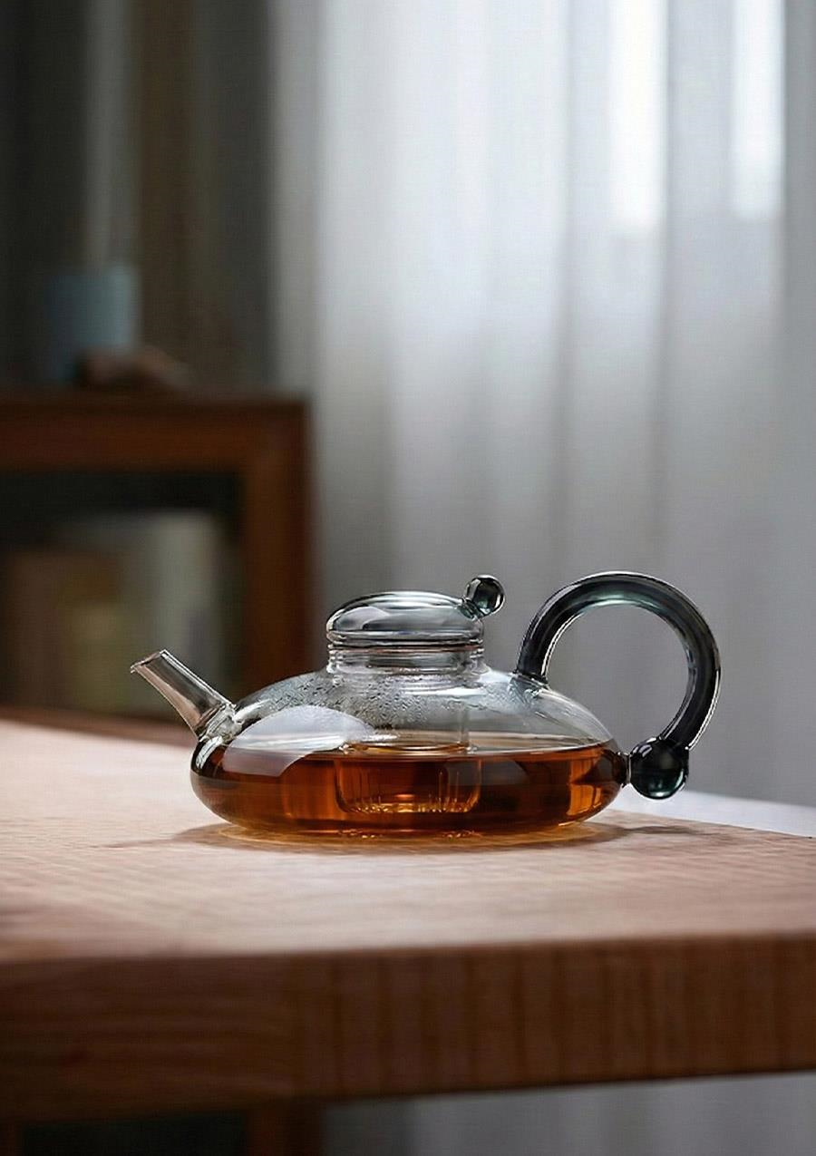 Kinu Füme Borosilikat Cam Demlik - 650 ML, Oval