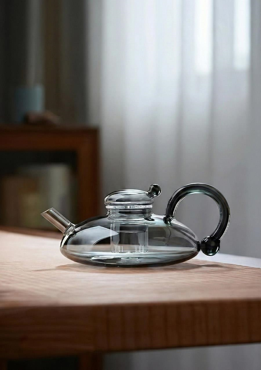 Kinu Füme Borosilikat Cam Demlik - 650 ML, Oval