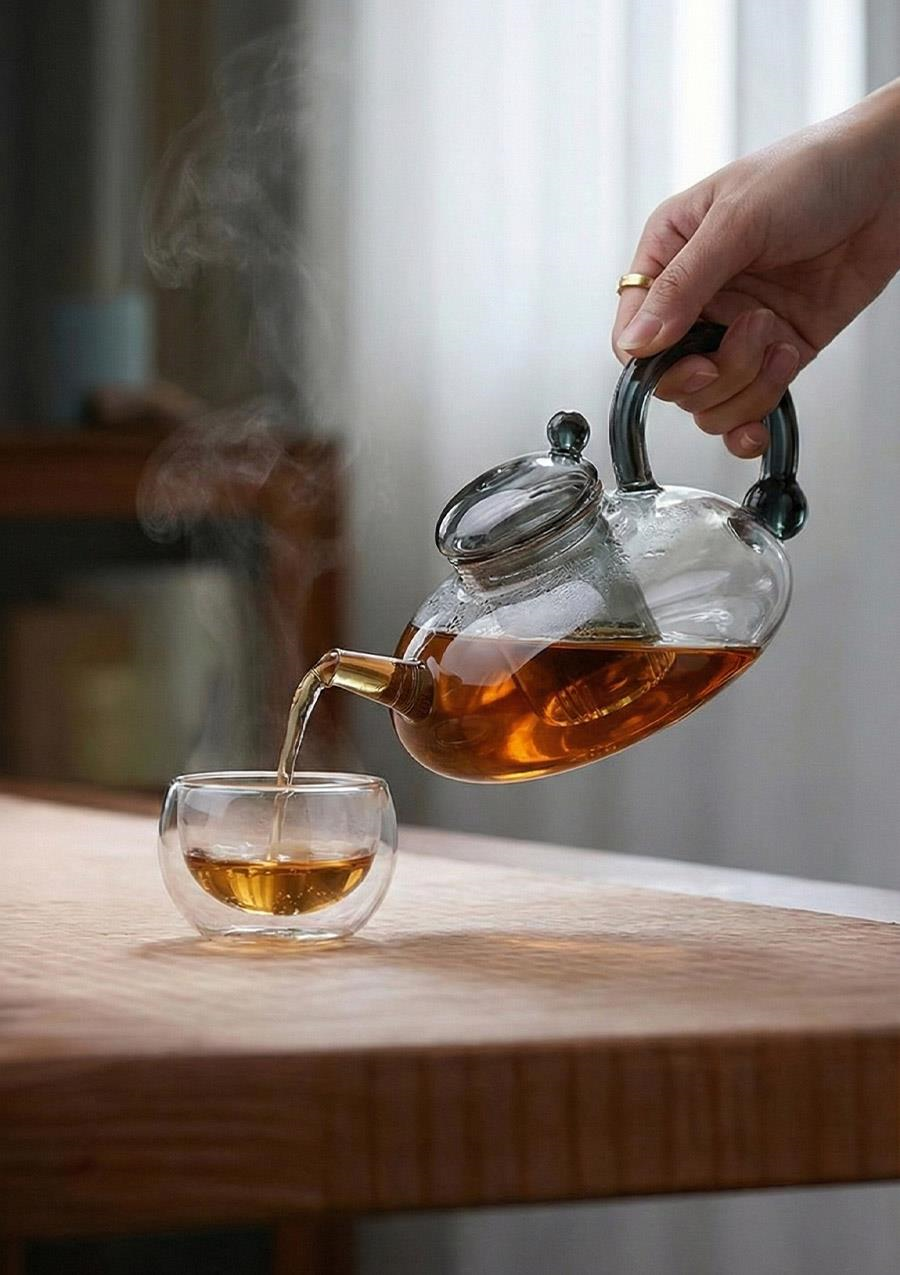 Kinu Füme Borosilikat Cam Demlik - 650 ML, Oval