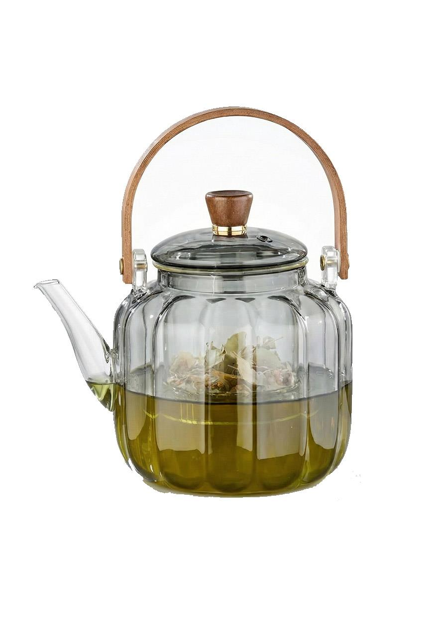 Kinu Füme Borosilikat Cam Demlik - 900 ML, Oval Köşeli