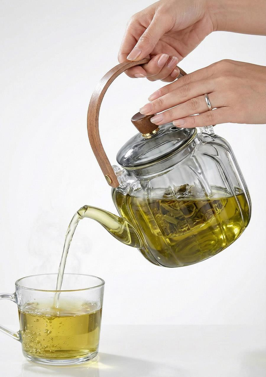 Kinu Füme Borosilikat Cam Demlik - 900 ML, Oval Köşeli