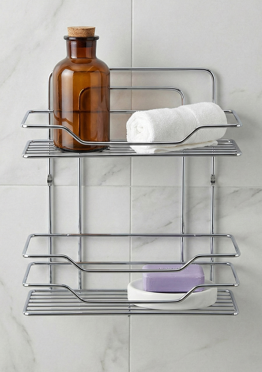 Krom Kaplama Banyo Rafı - 2li Banyo Düzenleyici 35x30 CM