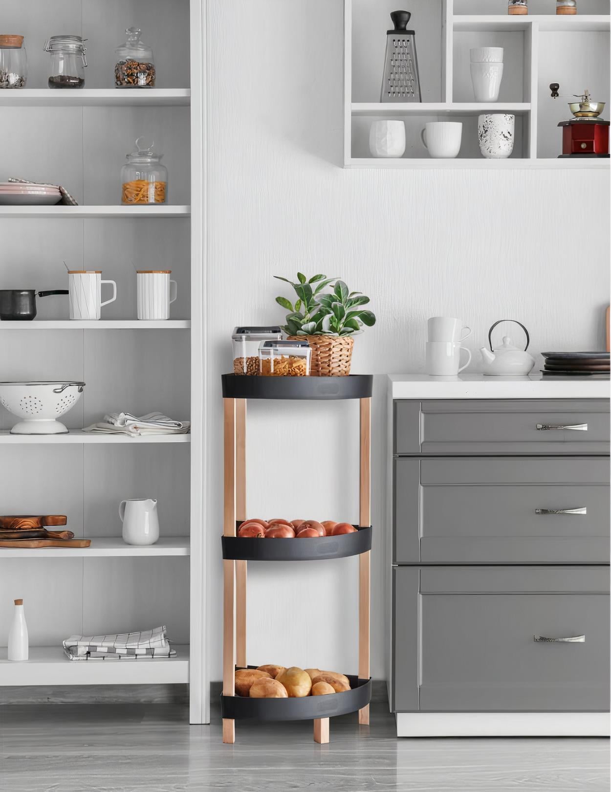 Hometarz Ahşap 3 Katlı Mutfak Banyo Düzenleyici Organizer Rafı 