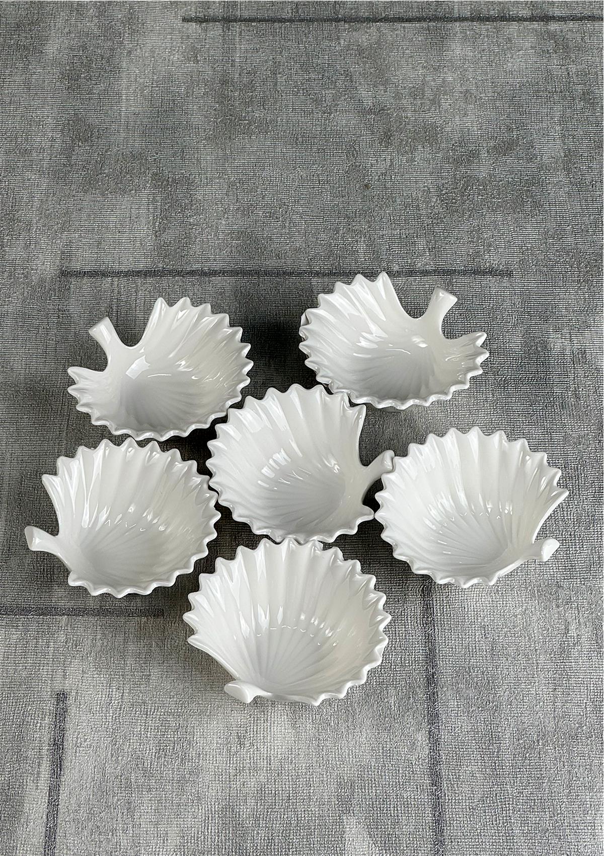 İstiridye Lokumluk, Sosluk, Kahvaltılık, Reçellik Seti, 6lı Porselen Lokumluk Takımı - 7 CM