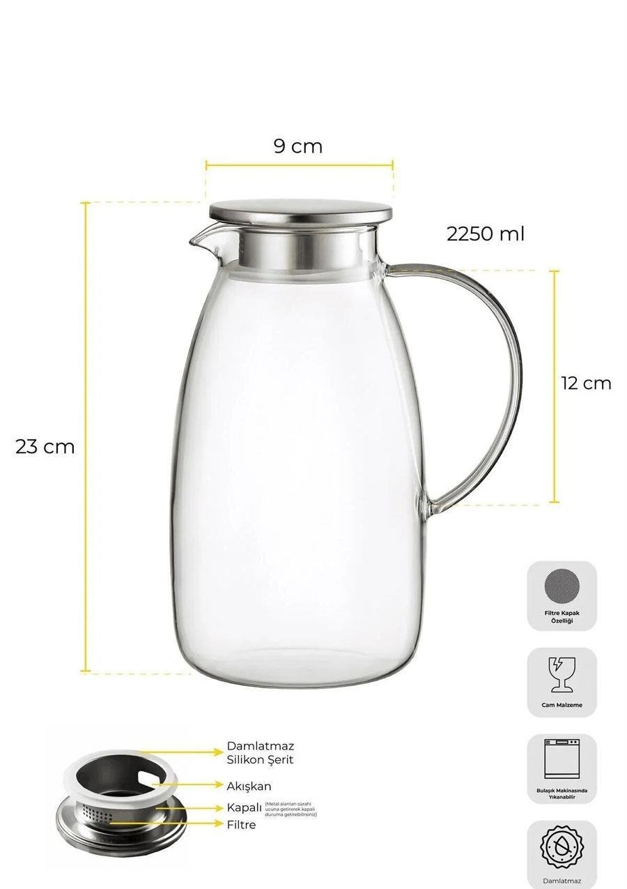 Savio Berrak Cam Filtreli Kapak Borosilikat Sürahi 2250ml